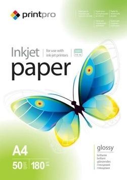 Фотопапір PrintPro, глянсовий, 180 г/м&sup2;, 50 арк (PGE180050A4), A4