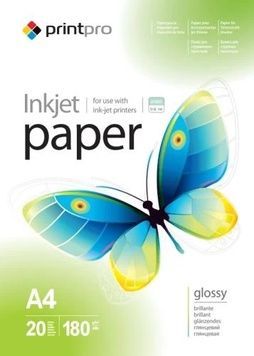 Фотопапір PrintPro, глянсовий, 180 г/м&sup2;, A4, 20 арк (PGE180020A4)