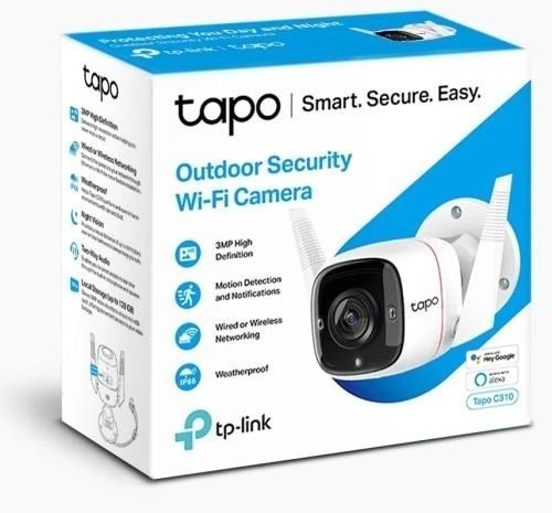 IP камера TP-Link Tapo C310, White, WiFi (2.4 GHz), двусторонняя аудиосвязь, IP66, f/2.2, H.264, ИК-подсветка 850 нм до 30 м, 3 Мп (2304x1296/15 fps), день/ночь, f=3.89 мм, microSD, iOS 10+ / Android 5.0+, 1/2.7" CMOS