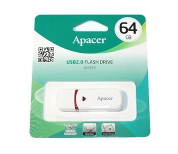 Флеш накопичувач USB 64Gb Apacer AH333, White, USB 2.0 (AP64GAH333W-1), 64 ГБ, Пластик, Моноблок