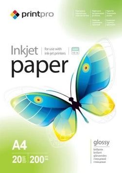 Фотобумага PrintPro, глянцевая, 20 л (PGE200020A4), A4, 200 г/м&sup2;