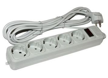 Фільтр мережевий Maxxter, 5 розеток, 10А, 3x0.5 мм&sup2; (SPM5-G-10G), до 2.2 кВт, заземлення, вимикач, Grey, 3 м
