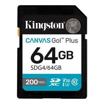 Карта памяти SDXC, 64Gb, Class10 UHS-I U3 V30, до 200 МБ/с (SDG4/64GB), Kingston Canvas Go! Plus