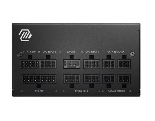 Блок живлення 850 Вт, MSI MAG A850GL PCIE5, 12 см FBD, Black, Active PFC, 4xMolex / 8xSATA / 1x16-pin / 4x6+2-pin / 2x4+4-pin / 1x20+4-pin, модульний, 80+ Gold, захист OCP/OVP/OPP/OTP/SCP/UVP