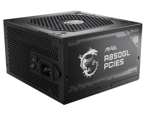 Блок живлення 850 Вт, MSI MAG A850GL PCIE5, 12 см FBD, Black, Active PFC, 4xMolex / 8xSATA / 1x16-pin / 4x6+2-pin / 2x4+4-pin / 1x20+4-pin, модульний, 80+ Gold, захист OCP/OVP/OPP/OTP/SCP/UVP