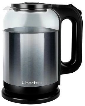 Електрочайник Liberton LEK-6829, Black/Inox, індикатор включення, подвійна стінка (нержавіюча сталь+скло), дисковий, 1.8л, LED-підсвічування, шкала рівня води внутрішня, відкривання кришки ручне, автовідключення, 1500W