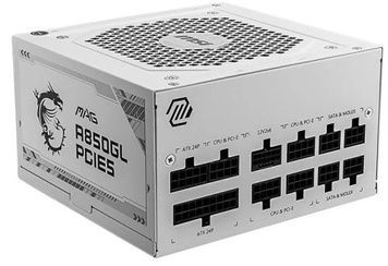 Блок живлення 850 Вт, MSI MAG A850GL PCIE5, модульний, 12 см FBD, White, Active PFC, 4xMolex / 8xSATA / 1x16-pin / 4x6+2-pin / 2x4+4-pin / 1x20+4-pin, 80+ Gold, захист OCP/OVP/OPP/OTP/SCP/UVP