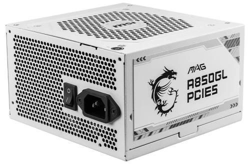 Блок живлення 850 Вт, MSI MAG A850GL PCIE5, модульний, 12 см FBD, White, Active PFC, 4xMolex / 8xSATA / 1x16-pin / 4x6+2-pin / 2x4+4-pin / 1x20+4-pin, 80+ Gold, захист OCP/OVP/OPP/OTP/SCP/UVP
