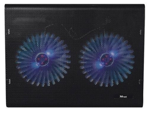 Підставка для ноутбука до 17" Trust Azul, Black, 640 г (20104), 2x12.5 см вентилятори, сітчасте металеве верхнє покриття, блакитне LED підсвічування, 360х280х50 мм