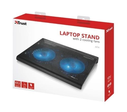 Підставка для ноутбука до 17" Trust Azul, Black, 640 г (20104), 2x12.5 см вентилятори, сітчасте металеве верхнє покриття, блакитне LED підсвічування, 360х280х50 мм