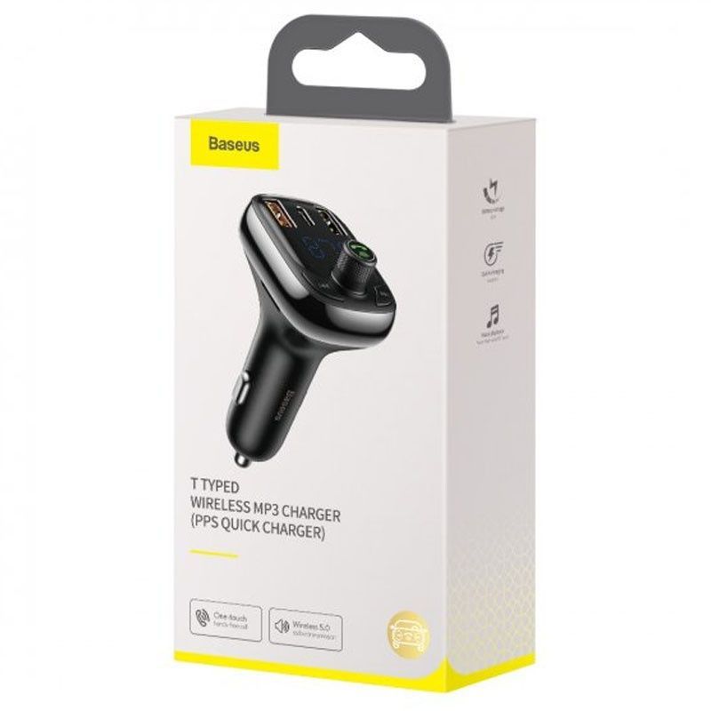 FM-модулятор Baseus S-13 36W (2USB-A + 1 Type-C), чорний