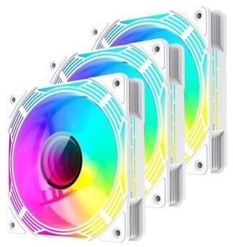 Вентилятор 120 мм, GameMax KF300, ARGB HUB, 120х120х25 мм, White, 4-pin (PWM) / 3-pin (RGB), 800-1600 об/хв, Hydraulic Bearing, RGB підсвічування, 31.2 дБ, 3 шт, пульт ДК (KF300 WH)
