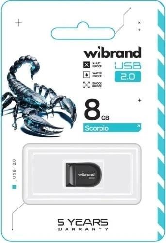 Флеш накопичувач USB 8Gb Wibrand Scorpio, Black, USB 2.0 (WI2.0/SC8M3B), 8 ГБ, Пластик, Компактний розмір, Моноблок