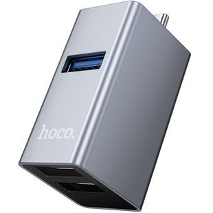 Переходник Hoco HB54A 3в1 (Type-C на 2xUSB2.0 + USB3.0) Metal grey