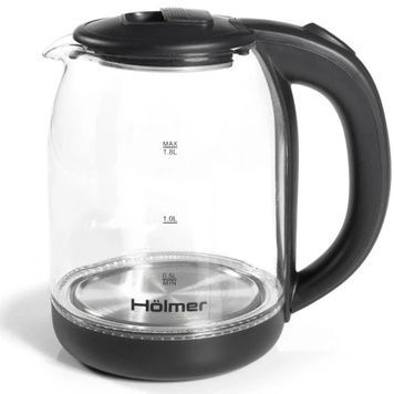 Електрочайник Holmer HKS-2025, Black, LED-підсвічування, 1.8л, 1500W, дисковий, індикатор рівня води, скло