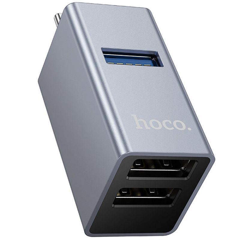 Переходник Hoco HB54A 3в1 (Type-C на 2xUSB2.0 + USB3.0) Metal grey
