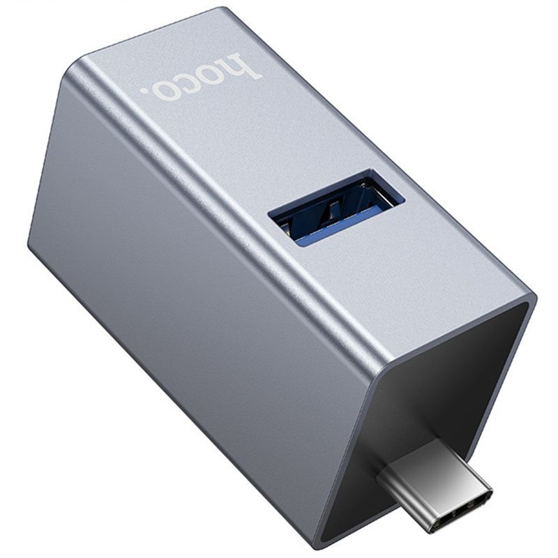 Переходник Hoco HB54A 3в1 (Type-C на 2xUSB2.0 + USB3.0) Metal grey