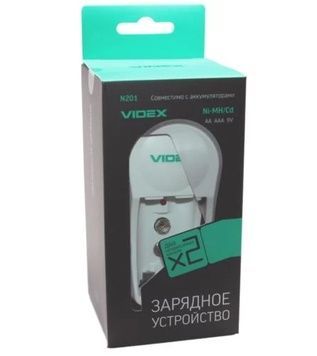 Зарядное устройство Videx VCH-N201, White, LED индикация, 2 независимых канала (возможность заряжать аккумуляторы как парами так и по одному), 2xAA/AAA Ni-MH/Ni-Cd, 1x"Крона"
