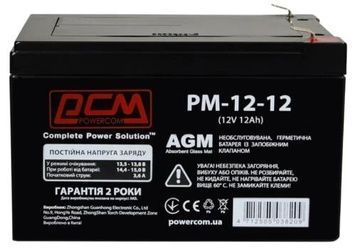 Акумуляторна батарея PowerCom, 12V, 12 Агод, 150x100x100 мм, AGM, T2, 3.9 кг (PM1212AGM)
