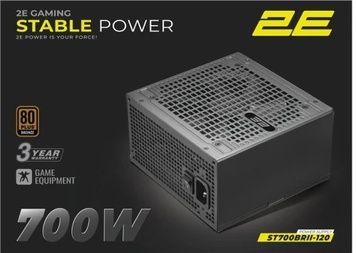Блок живлення 700 Вт, 2E Stable Power Pro, 3xMolex / 6xSATA / 1x16-pin / 4x6+2-pin / 1x20+4-pin / 2x4+4-pin, 120 мм, 80+ Bronze, Black, Active PFC, захист UVP/OVP/SCP/OPP/OCP/OTP, ATX v3.1 (2E-ST700BRII-120)