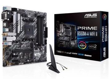 Мат.плата AM4 (B550) Asus PRIME B550M-A WIFI II, B550, 7xUSB3.2/2xUSB2.0, 4xDDR4, 4xSATA3, Bluetooth 5.2, 2xPCI-E 1x 3.0, MicroATX, WiFi 6, Int.Video(CPU), RTL8111H, ALC887, 1xPCI-E 16x 4.0, 2xM.2, VGA/DVI-D/HDMI