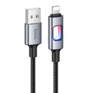 Дата-кабель Hoco U144 New USB - Lightning 2.4A (1.2м), чорний, плетений, з LED-підсвічуванням