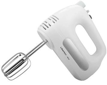 Міксер Liberton LHM-2803, White, гаки для замісу тіста, ручний, вінчики, 450W, турбо режим, 6 швидкостей, корпус з ABS пластику
