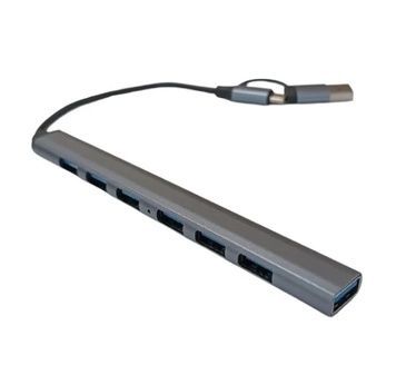 USB-хаб Dynamode "7-in-1", Grey, алюминиевый корпус (DM-UH-701AC), Type-C / USB 3.0 - 1xUSB 3.0 / 6xUSB 2.0, кабель 12 см