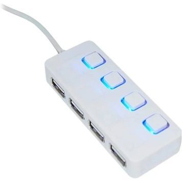 Хаб USB Lapara LA-SLED4, White, кнопка вимкнення для кожного порту з підсвічуванням, USB 2.0 - 4xUSB 2.0