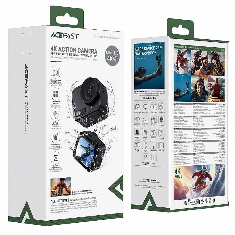 Екшн-камера Acefast X1 4K sports waterproof IPX8, чорна