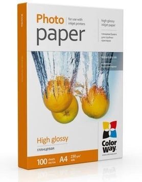 Фотобумага ColorWay, глянцевая, 230 г/м&sup2;, A4, 100 листов (PG230100A4)