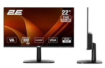 Монітор 21.5" 2E A2225B, Black, 1920x1080 (16:9), 250 кд/м&sup2;, 100 Гц, VESA 75x75 мм, VGA/HDMI, зовнішній БЖ (2E-A2225B-01.EU), 178&deg;/178&deg;, 3000:1, VA, 5 мс, WLED
