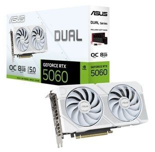 Відеокарта GeForce RTX 5060, Asus, 8Gb GDDR7, 128-bit, HDMI/3xDP, 2565/28000 MHz, 8-pin (DUAL-RTX5060-O8G-WHITE), DUAL OC (White Edition)