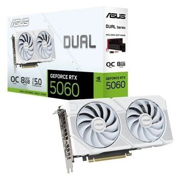 Відеокарта GeForce RTX 5060, Asus, 8Gb GDDR7, 128-bit, HDMI/3xDP, 2565/28000 MHz, 8-pin (DUAL-RTX5060-O8G-WHITE), DUAL OC (White Edition)