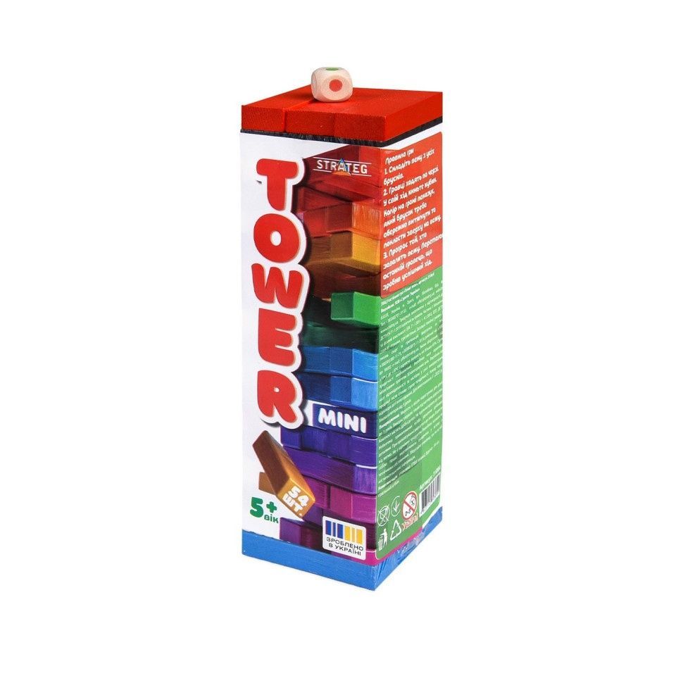 Настольная игра "TOWER MINI" (31064), 54 бруска, кубик