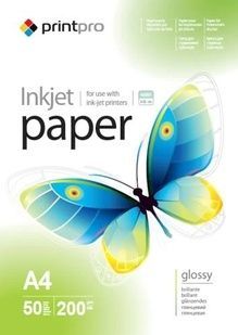 Фотопапір PrintPro, глянсовий, 200 г/м&sup2;, 50 арк (PGE200050A4), A4