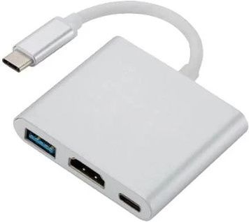 Хаб USB Dynamode "3-in-1", Grey, Type-C 3.1 - 1xType-C / 1xUSB 3.0 / HDMI 4K, алюмінієвий корпус (Multiport USB 3.1 Type-C to HDMI), кабель 8 см