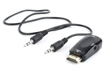 Перехідник HDMI (M) - VGA (F), Cablexpert, 3.5 мм для передачі звуку (A-HDMI-VGA-02), Black