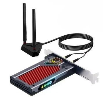 Сетевая карта PCI-E x1, Fenvi FV-BE8800RGB, 2 внешние антенны, WiFi 7 (до 8800 Mbps), RGB подсветка, Intel BE200, Bluetooth 5.4, радиатор, подставка (!!! работает только с процессорами Intel !!!)