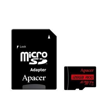 Карта пам'яті microSDXC, 128Gb, Apacer R100, до 100 МБ/с (AP128GMCSX10UB-R), Class10 UHS-I U1 V10 A1, SD адаптер