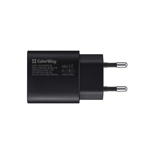 Мережевий зарядний пристрій ColorWay, Black, 3A, 25W (CW-CHS033PD-BK), 1xUSB-C