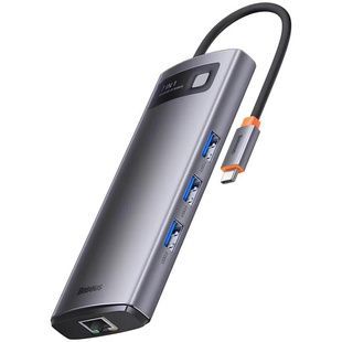 Переходник Baseus Metal Gleam Series 7-Port Clarity (Type-C to HDMI+USB3.0*3+PD+SD/TF) Station Gray