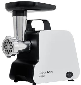 М'ясорубка Liberton LMG-18S01, White/Black, продуктивність 1.2кг/хв, металевий шнек, захист від перегріву, диски для подрібнення 3/5/7мм, 1800W, реверс, насадка для ковбасок/&laquo;кеббе&raquo;