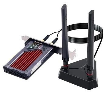 Мережева карта PCI-E x1, Fenvi FV-AXE3000RGB, WiFi 6E (до 5374 Mbps), 2 зовнішні антени, радіатор, Intel AX210, Bluetooth 5.3, підставка, RGB підсвічування