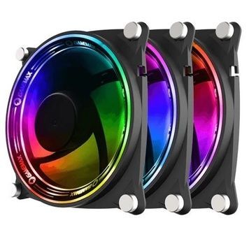 Вентилятор 120 мм, GameMax RB300, 1200 об/хв, 120х120х22 мм, 3 шт, RGB підсвічування, Black, до 24.6 дБ, 4-pin/Molex / 3-pin (RGB)