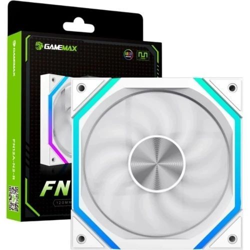 Вентилятор 120 мм, GameMax FN12A-N2-W, White, 120х120х25 мм, 800-2000 об/хв, до 33.7 дБ, 4-pin (PWM, 50 см), 50 см) / 3-pin (ARGB, гідродинамічний підшипник, ARGB підсвічування