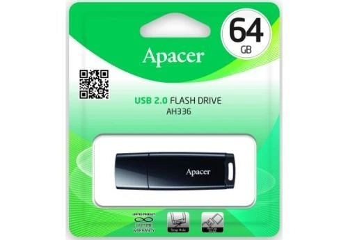 Флеш-накопитель USB 64Gb Apacer AH336, Black, USB 2.0 (AP64GAH336B-1), Пластик, 64 ГБ, Моноблок