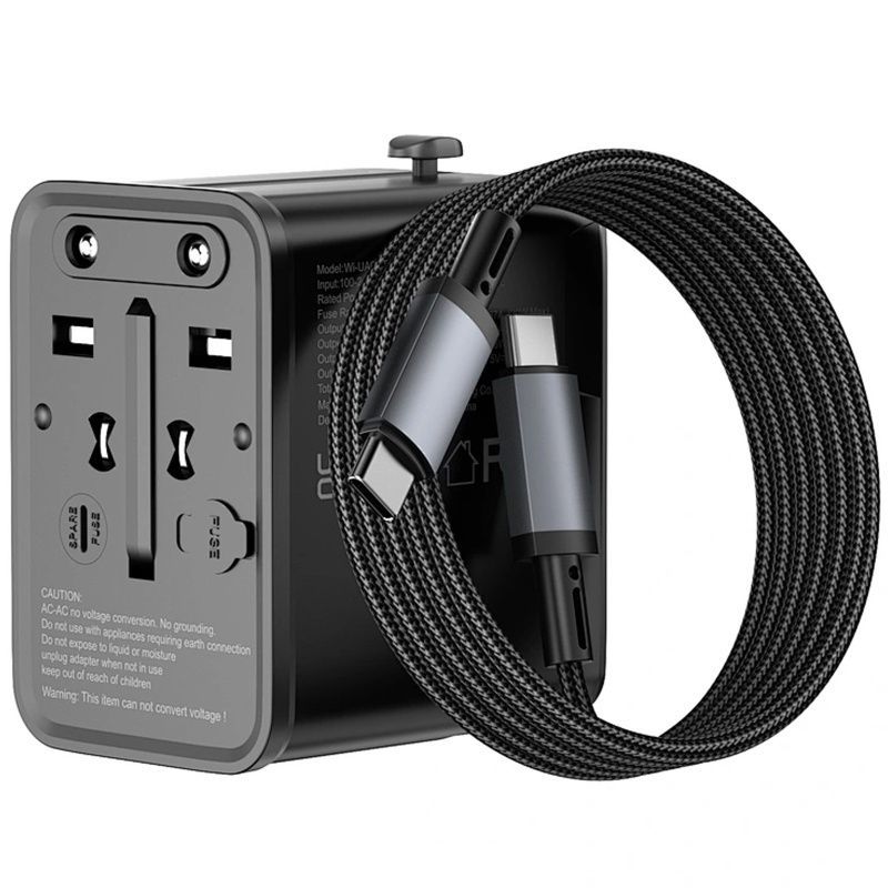 Мережевий зарядний пристрій WIWU UA013 20W GaN, 1xUSB-A + 2xUSB-C, кабель Type-C - Type-C (0.3-1.0 м), Black