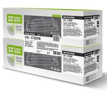 Картридж Canon 703, Black, 2000 стор, ColorWay, LBP-2900/3000, Dual Pack (CW-C703FM)