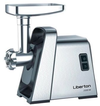 М'ясорубка Liberton LMG-20TG02S, Silver/Black, овочетерка, 2000W, диски для помелу 3/5/7мм, захист від перегріву, продуктивність 1.4кг/хв, реверс, лоток та шнек металевий, соковитискач для томатів, овочерізка, насадка для ковбасок/&laquo;кеббе&raquo;